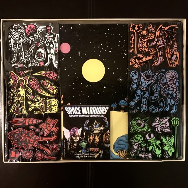 A box containing a 1977 COLORFORMS SPACE WARRIORS PLAYSET GREAT SHAPE AND UN-USED.
