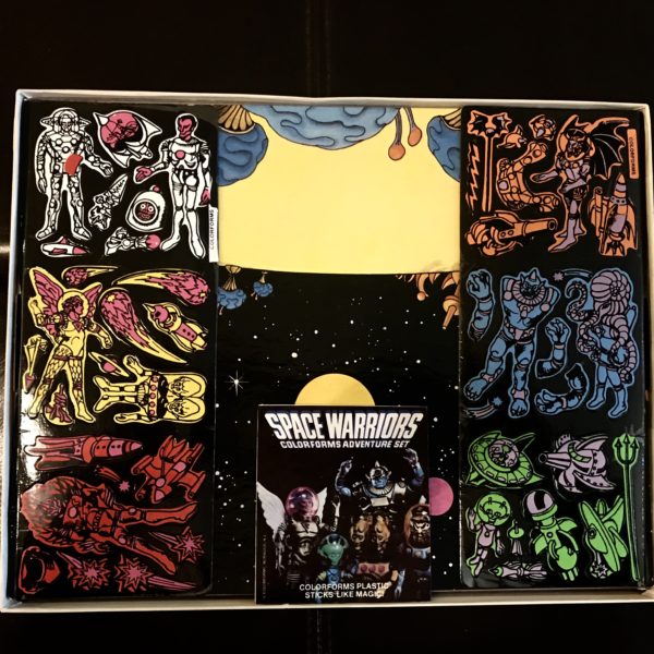 A box containing the 1977 COLORFORMS SPACE WARRIORS PLAYSET EXCELLENT SHAPE AND UN-- USED.
