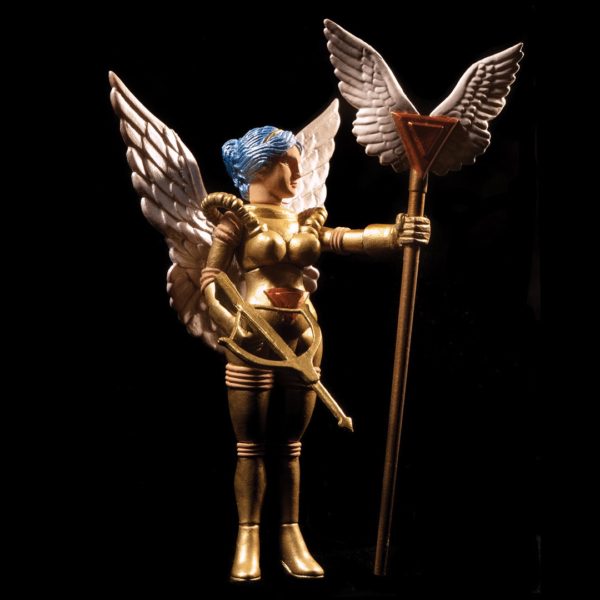 A gold statue of an angel holding a wand.