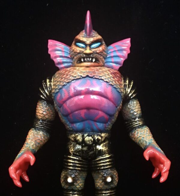 An COLOSSUS REX 12" WHITE FANG EDITION MIRCRORUN SET OF 5 VINYL FIGURE with a pink and blue body.