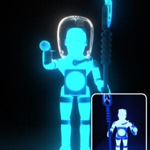 A ELECTRON+ BLUESTAR EDITION-NFT glow in the dark figure with a flashlight.