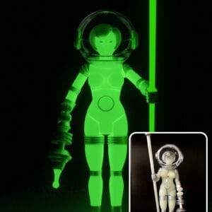 A TERRA FIRMA COSMIC RADIATION-NFT action figure of a woman holding a stick.
