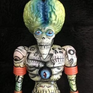 A ORBITRON MARS ATTACKS EDITION MICRORUN OF 3 12" VINYL FIGURE #2 with a green head and blue eyes.