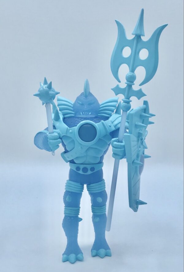 A 2022 COLOSSUS REX BLUESTAR EDITION toy figure with a sword and spear.