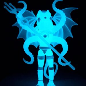 A luminous figure of an octopus, illuminated by the ethereal glow of a 2022 CTHULHU NAUTILUS BLUESTAR EDITION, majestically wields a sword.